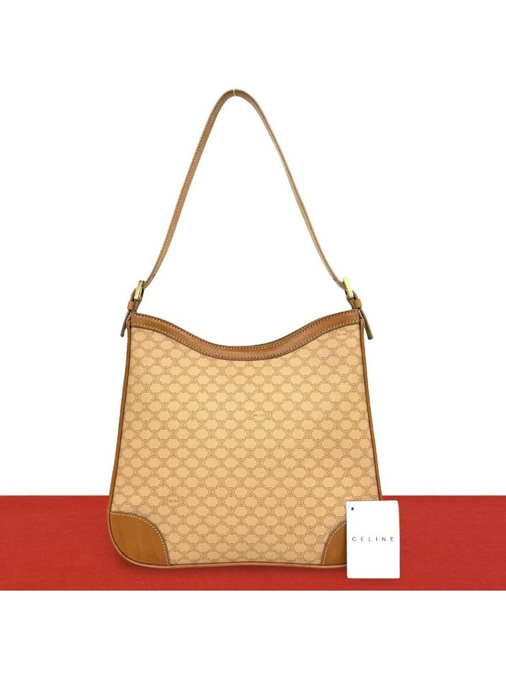 Celine Macadam Blason Pattern Leather Shoulder Bag Brown